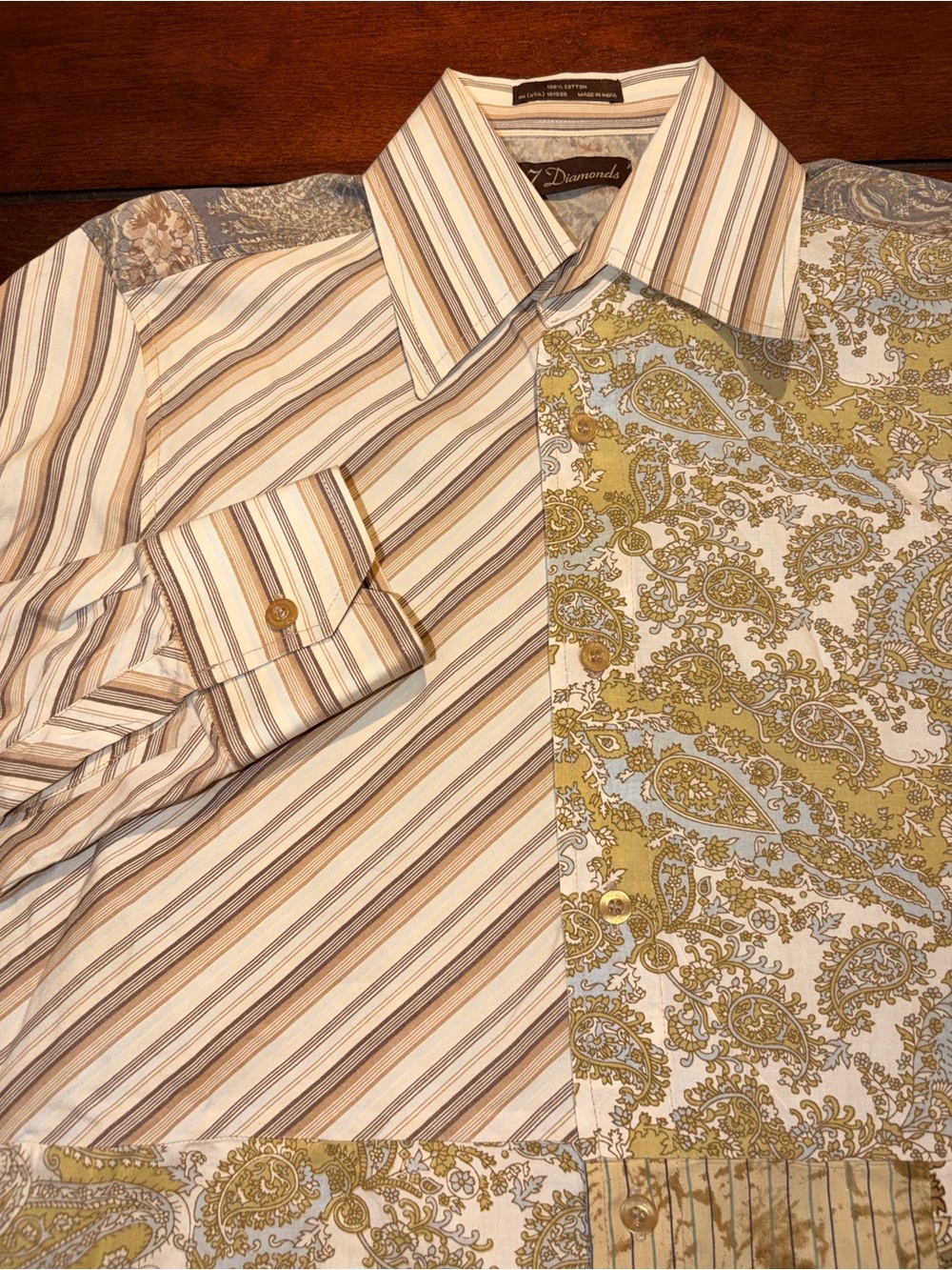 7 Diamonds Men's Long Sleeve Patchwork Patterned Button-Down Shirt Small
